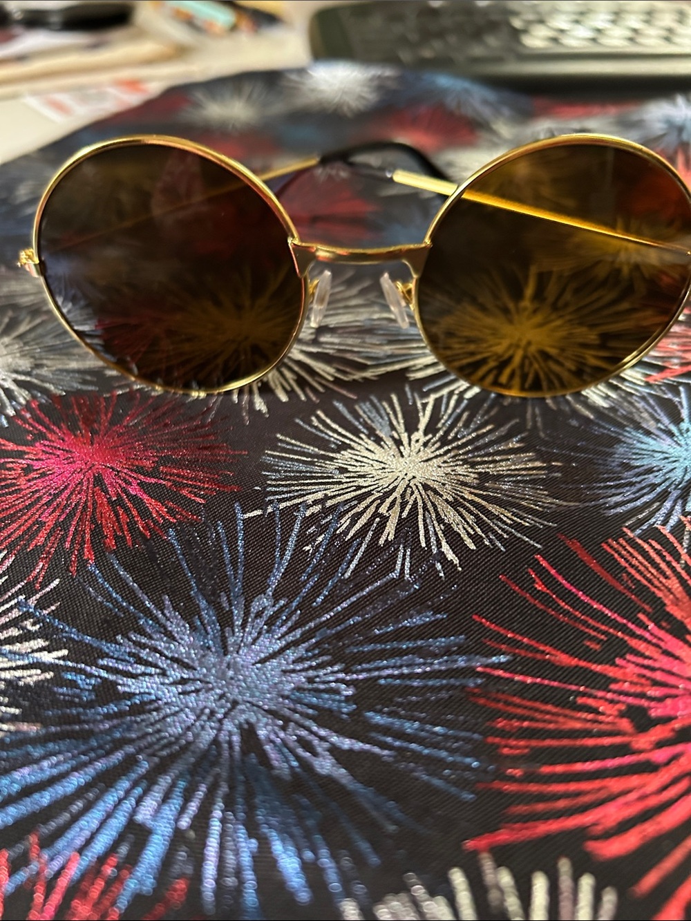 Round Gold Wire Frame Sunglasses with Brown Lenses, 70s Style